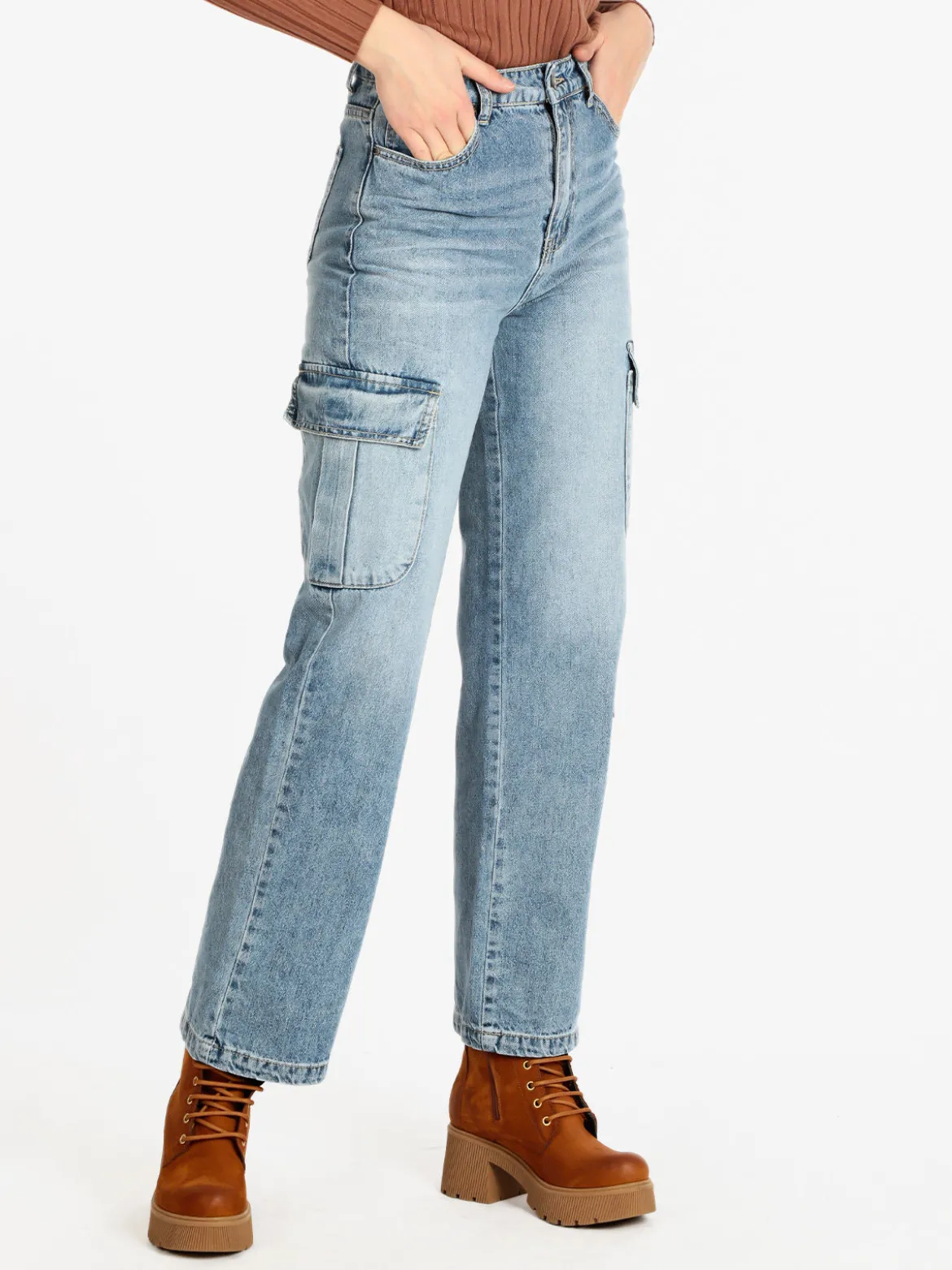 Water Jeans Jeans donna a gamba larga con tasconi