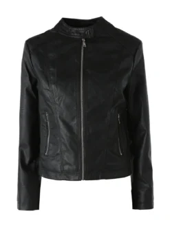 W Collection Giacca donna in ecopelle con zip - nero