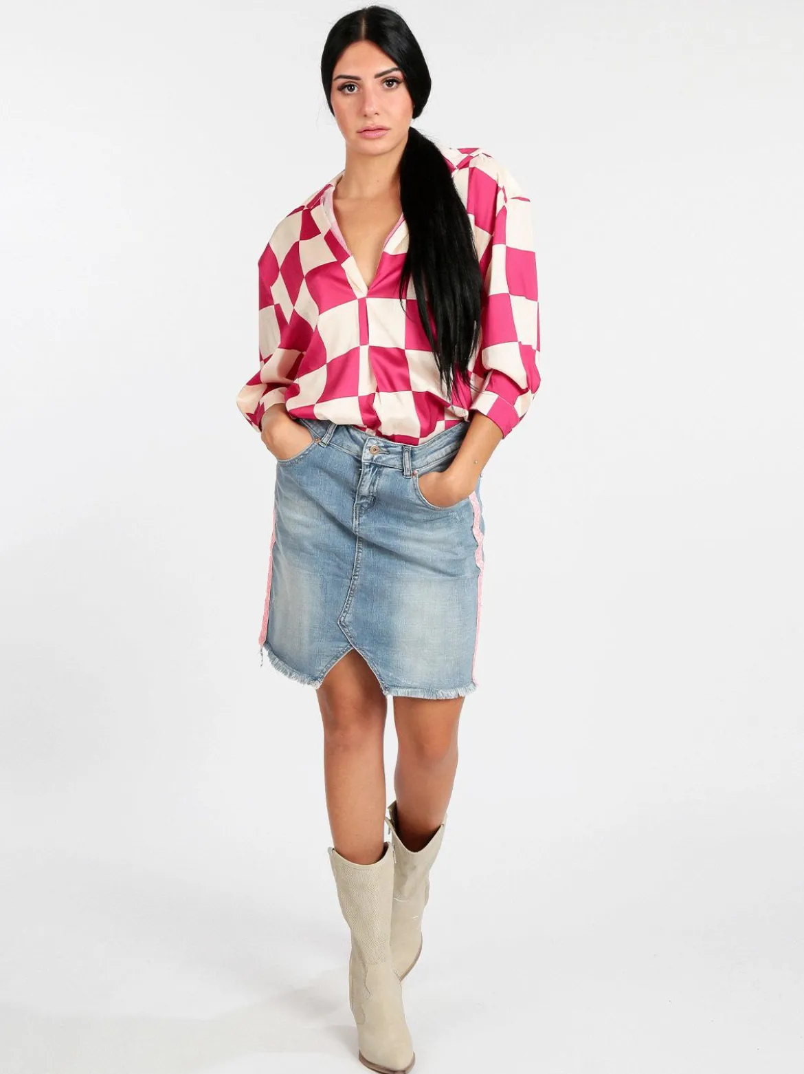 Wiya Gonna corta in jeans sfrangiata