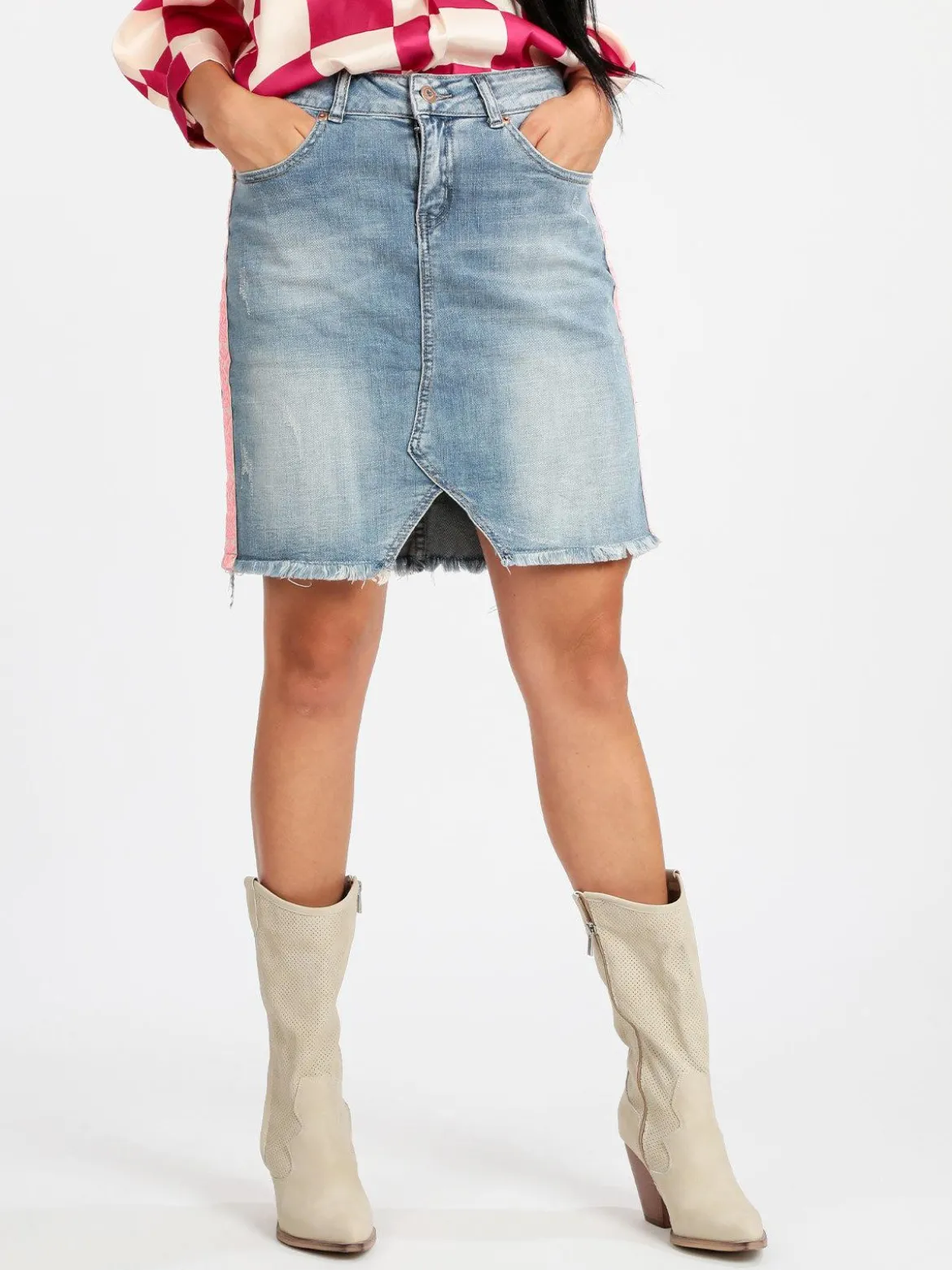 Wiya Gonna corta in jeans sfrangiata