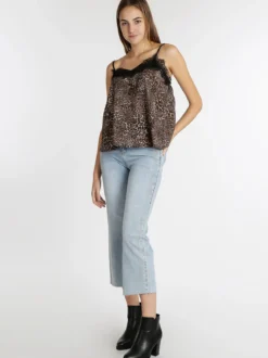 W.Studio Top donna effetto raso con stampa animalier