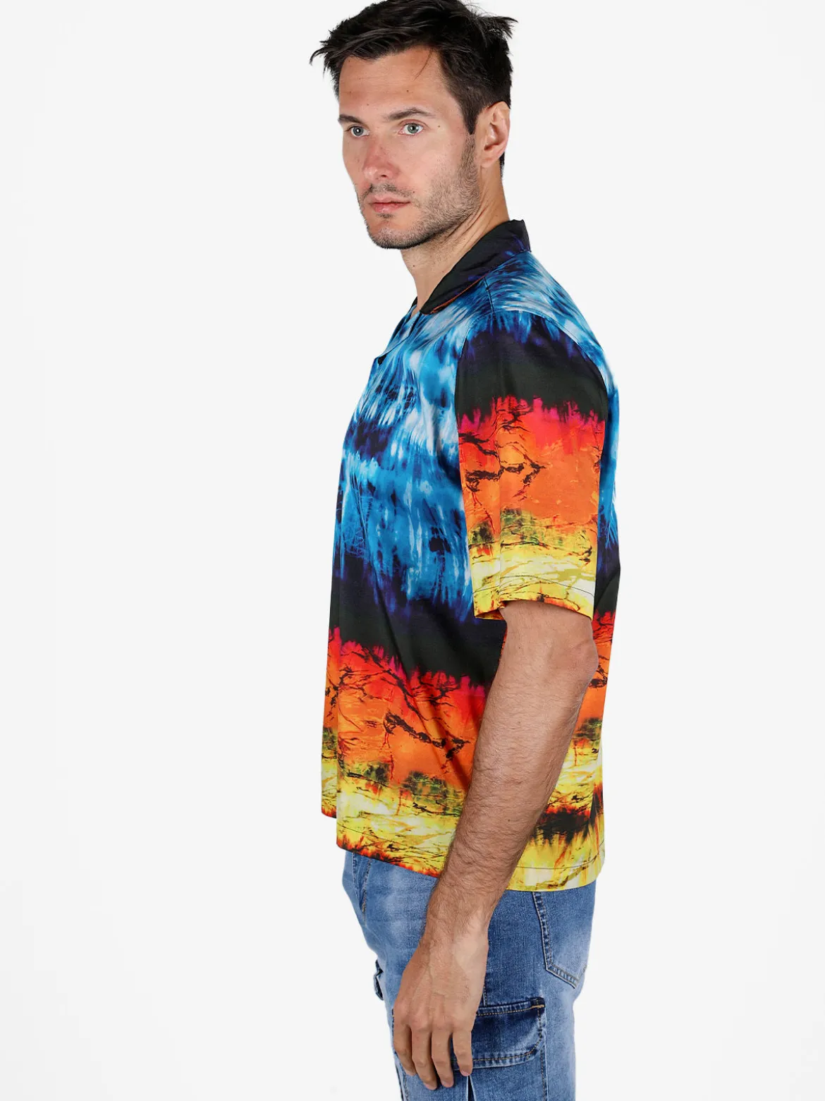 X-Cape Camicia uomo a maniche corte con stampa e scollo a V