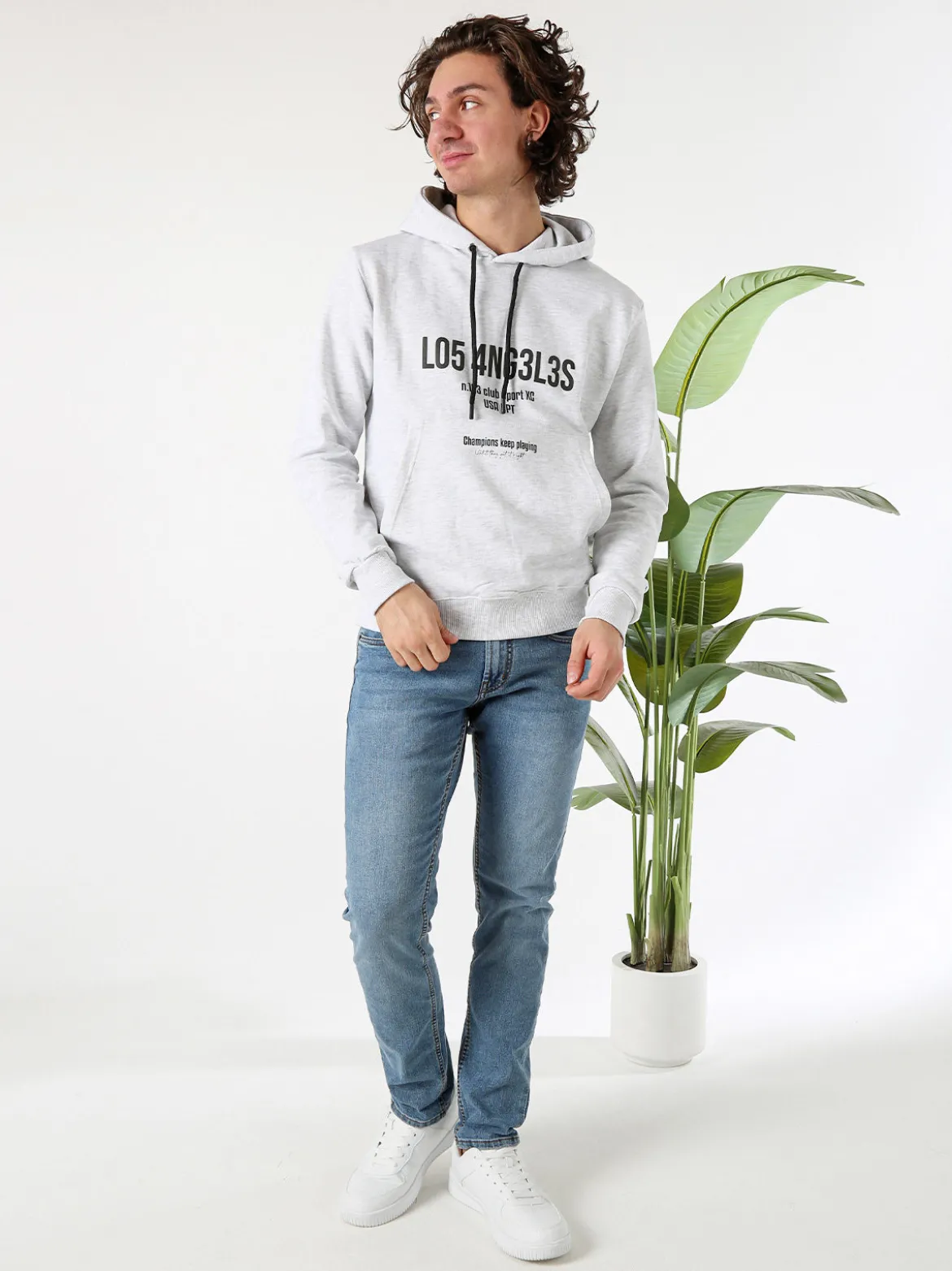X-Cape Felpa da uomo in cotone con cappuccio e stampa scritta - grigio