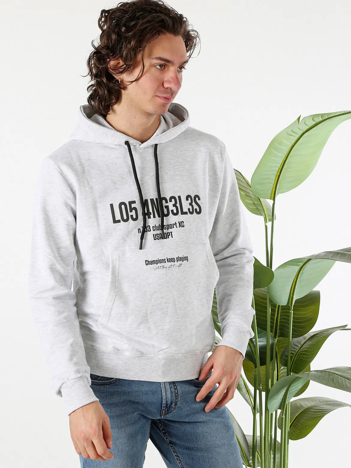 X-Cape Felpa da uomo in cotone con cappuccio e stampa scritta - grigio