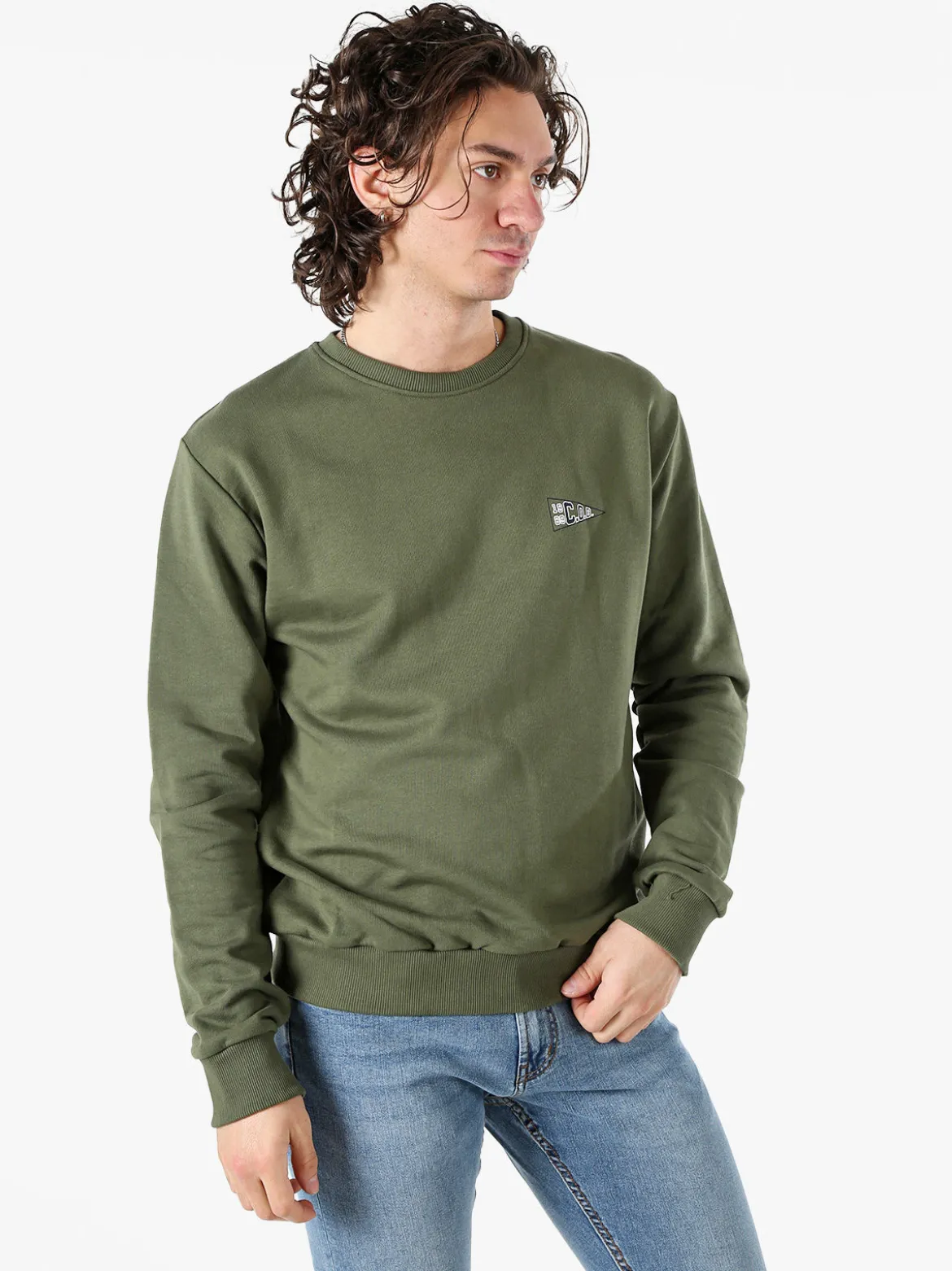 X-Cape Felpa girocollo da uomo in cotone con stampa dietro - militare