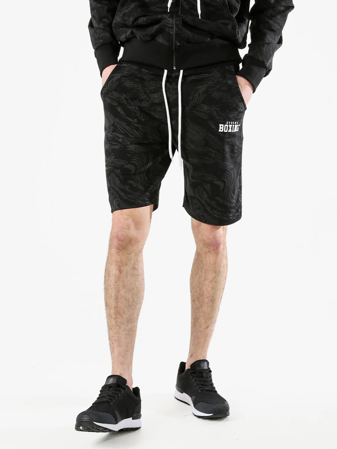 Xtreme Boxing Bermuda sportivi da uomo con coulisse e stampe - nero