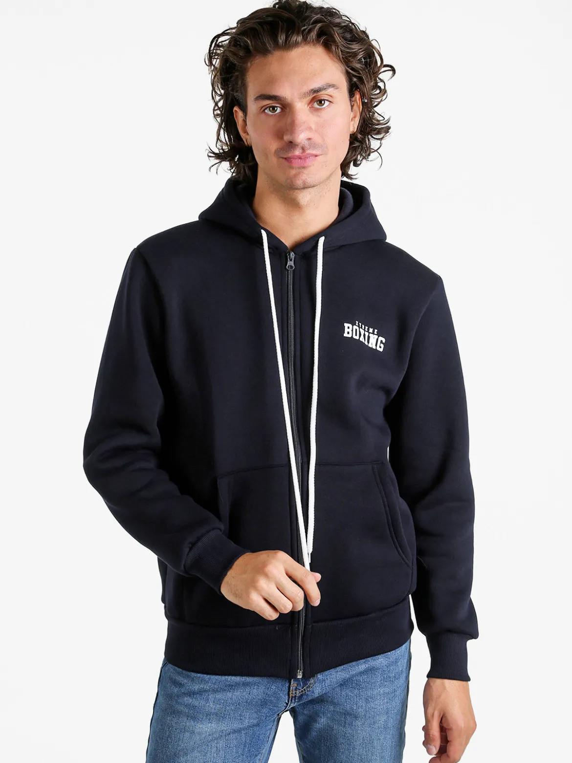 Xtreme Boxing Felpa da uomo con cappuccio e zip - blu scuro