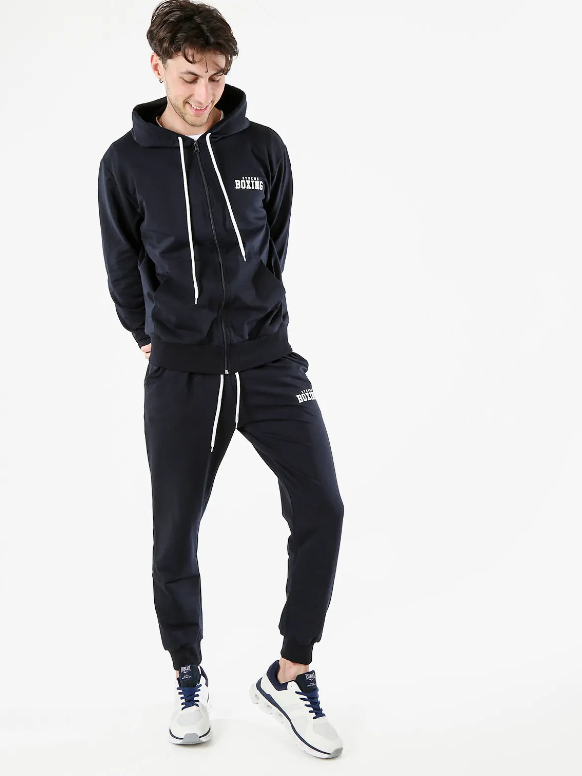 Xtreme Boxing Felpa da uomo in cotone con cappuccio e zip - blu scuro
