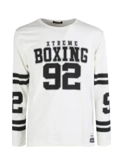 Xtreme Boxing T-shirt da uomo a maniche lunghe con logo - panna