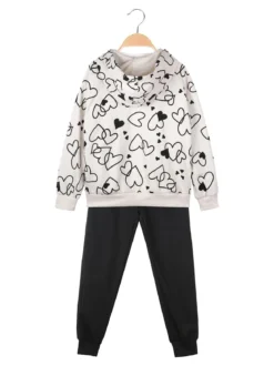 Yes! Do Kid'S Completo 3 pezzi da bambina con felpa con stampa a cuori - panna