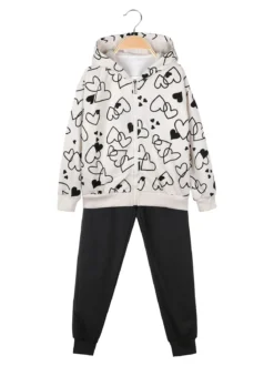 Yes! Do Kid'S Completo 3 pezzi da bambina con felpa con stampa a cuori - panna