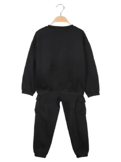 Yes! Do Kid'S Completo tuta da bambina felpata 2 pezzi con pantaloni cargo - nero