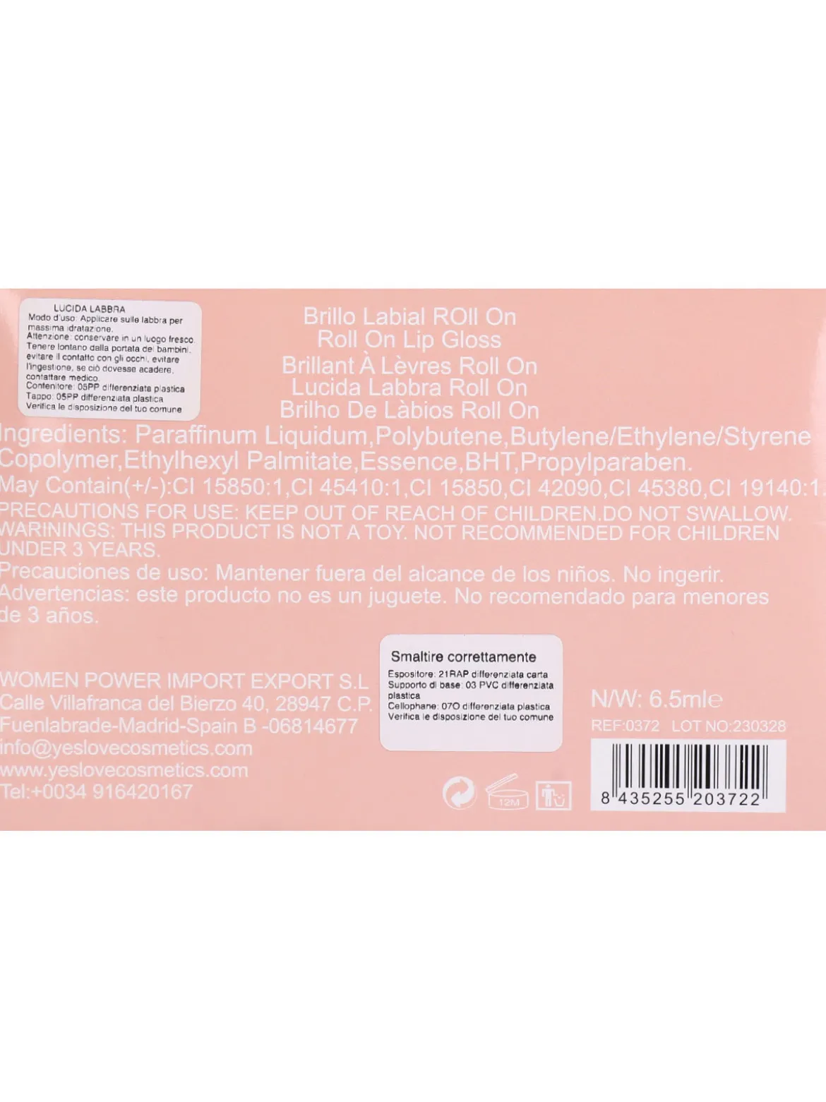 Yes Love Cosmetics Lucidalabbra roll on fruttato
