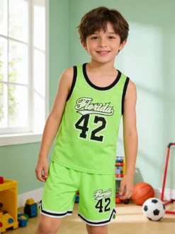 Yi Boy Completo corto da bambino con canotta sportiva e bermuda - mela