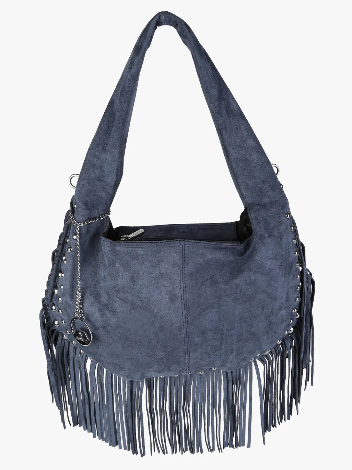 You Young Coveri Borsa a spalla da donna con frange e borchie - blu scuro