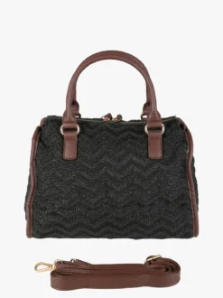 You Young Coveri Borsa bauletto da donna in maglia intrecciata con dettagli in ecopelle - nero