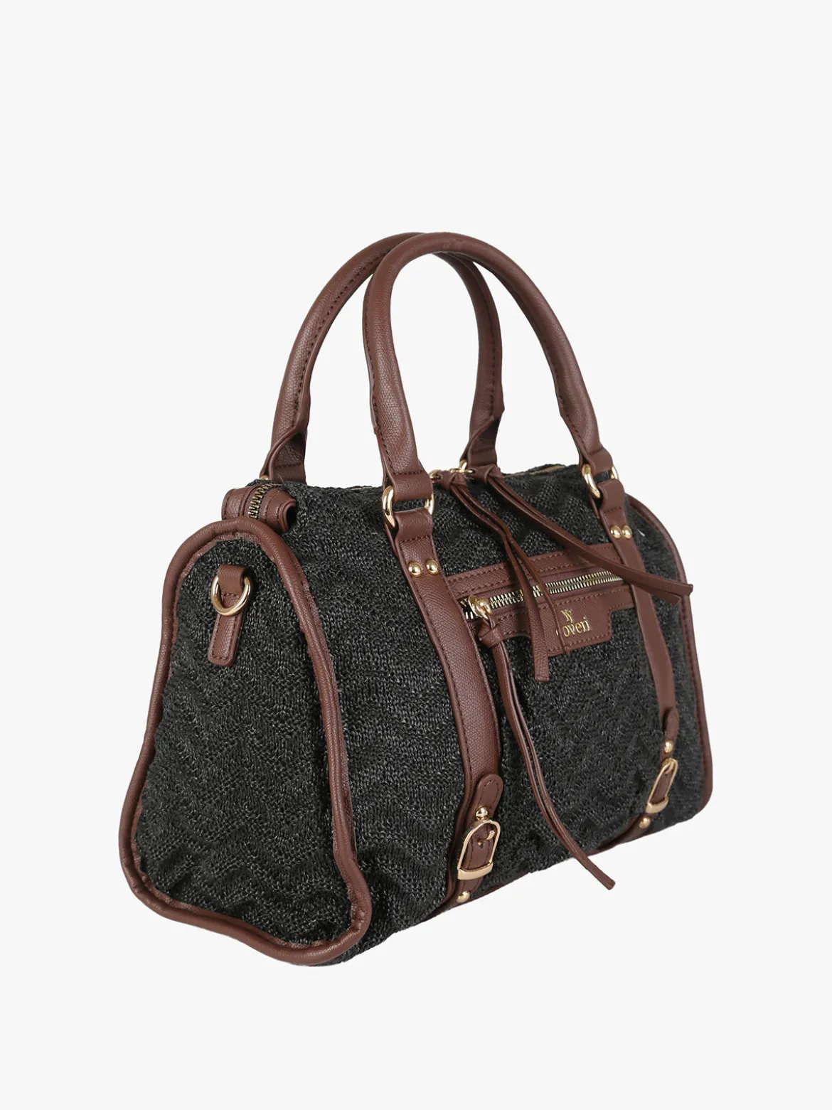 You Young Coveri Borsa bauletto da donna in maglia intrecciata con dettagli in ecopelle - nero