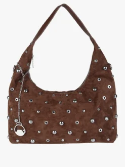 You Young Coveri Borsa hobo da donna in tessuto scamosciato con borchie - moro