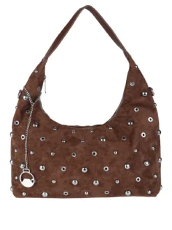 You Young Coveri Borsa hobo da donna in tessuto scamosciato con borchie - moro