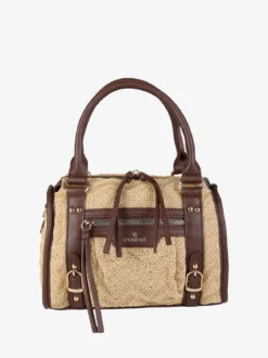 You Young Coveri Borsa mini da donna in maglia intrecciata con doppi manici e dettagli in ecopelle - khaki