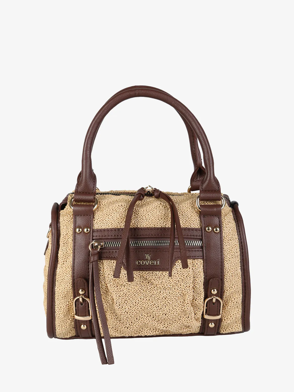 You Young Coveri Borsa mini da donna in maglia intrecciata con doppi manici e dettagli in ecopelle - khaki