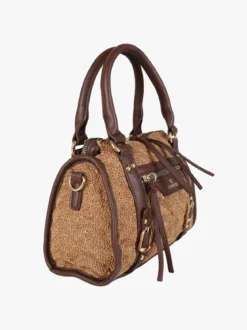 You Young Coveri Borsa mini da donna in maglia intrecciata con doppi manici e dettagli in ecopelle - marrone