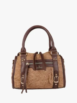 You Young Coveri Borsa mini da donna in maglia intrecciata con doppi manici e dettagli in ecopelle - marrone