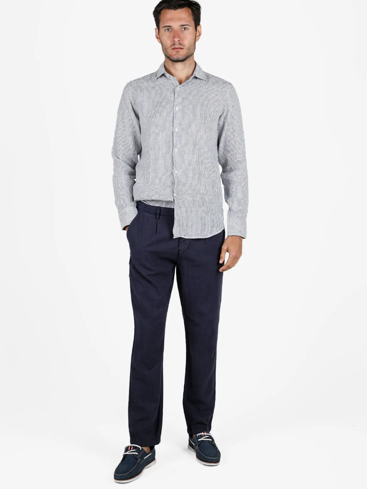 Y.Two Camicia in lino da uomo a fantasia rigata