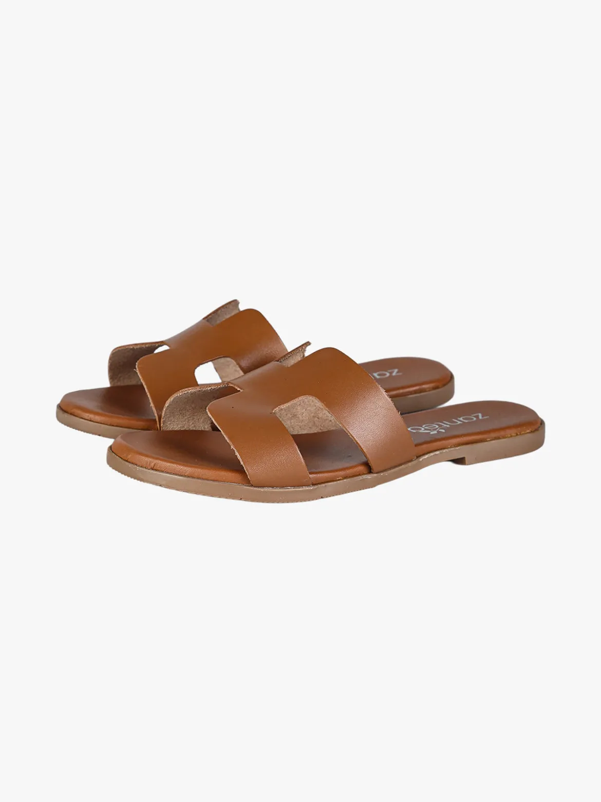 Zantea Ciabatte in pelle da donna con fascia ad H - marrone