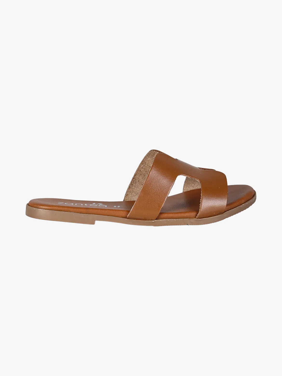 Zantea Ciabatte in pelle da donna con fascia ad H - marrone