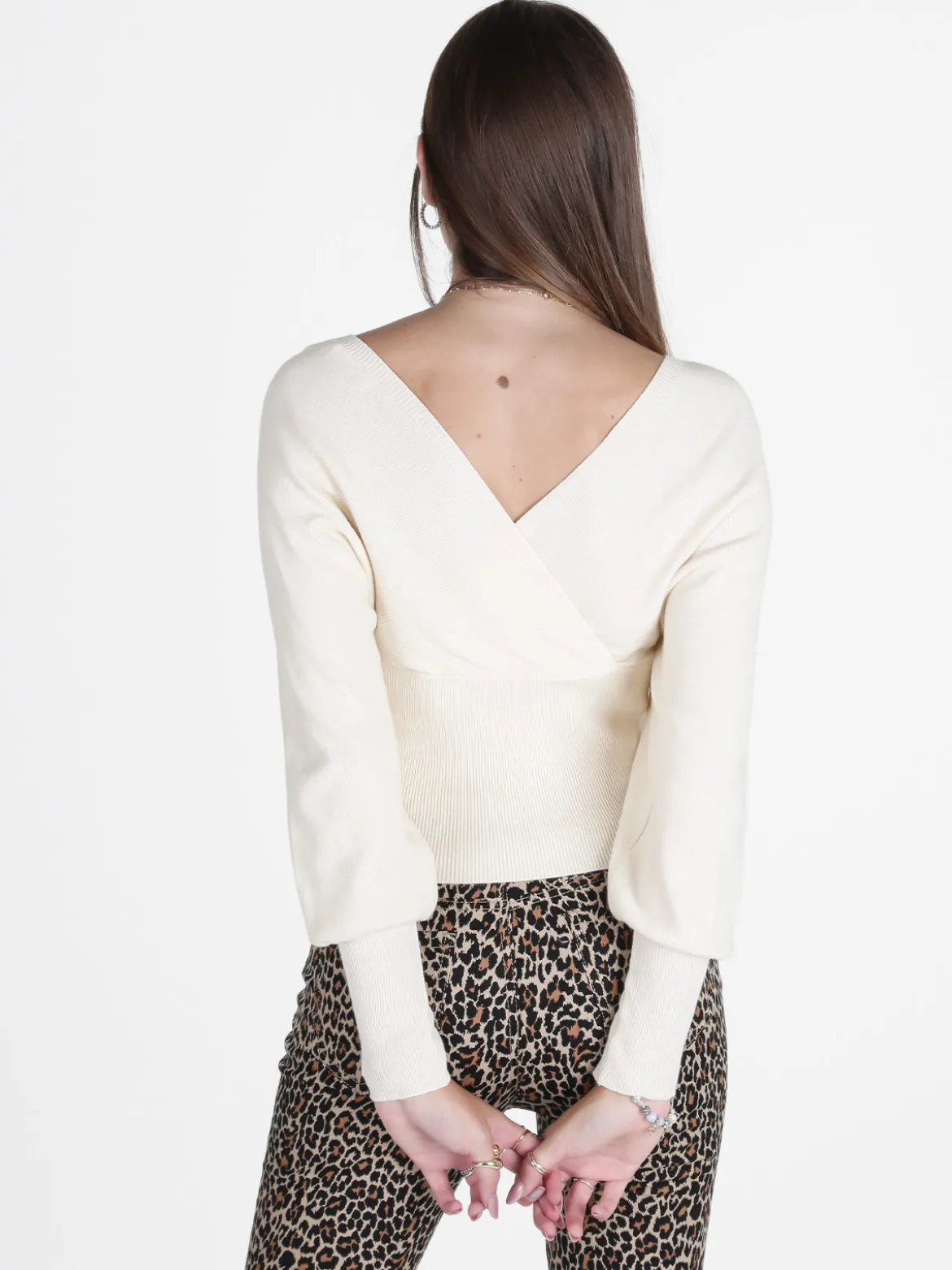Z Studio Maglia donna con scollo a V e maniche a pipistrello